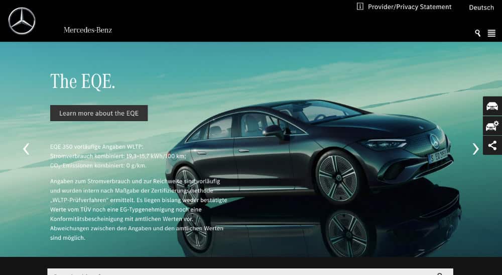 Die Website von Mercedes-Benz, der berühmten deutschen Automarke.