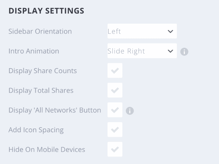 Display Settings für Share Button