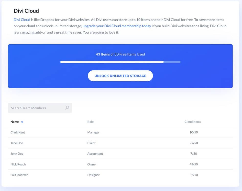 Divi Cloud Übersicht für Gruppenangehörige