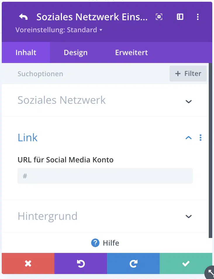 Social Media URL eingeben
