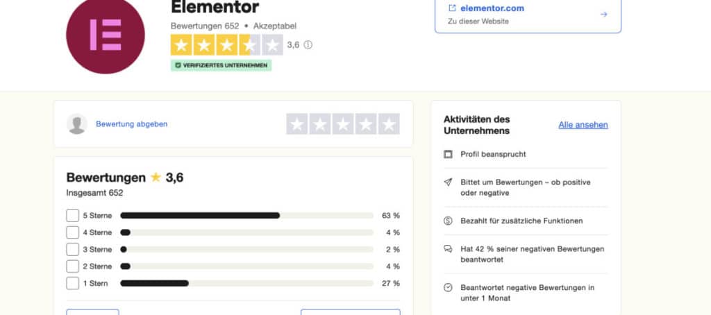 Elementor Trustpilot Score